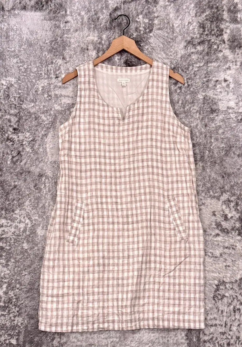 Eileen Fisher Dress Medium Womens Plaid Linen Sleeveless Mini